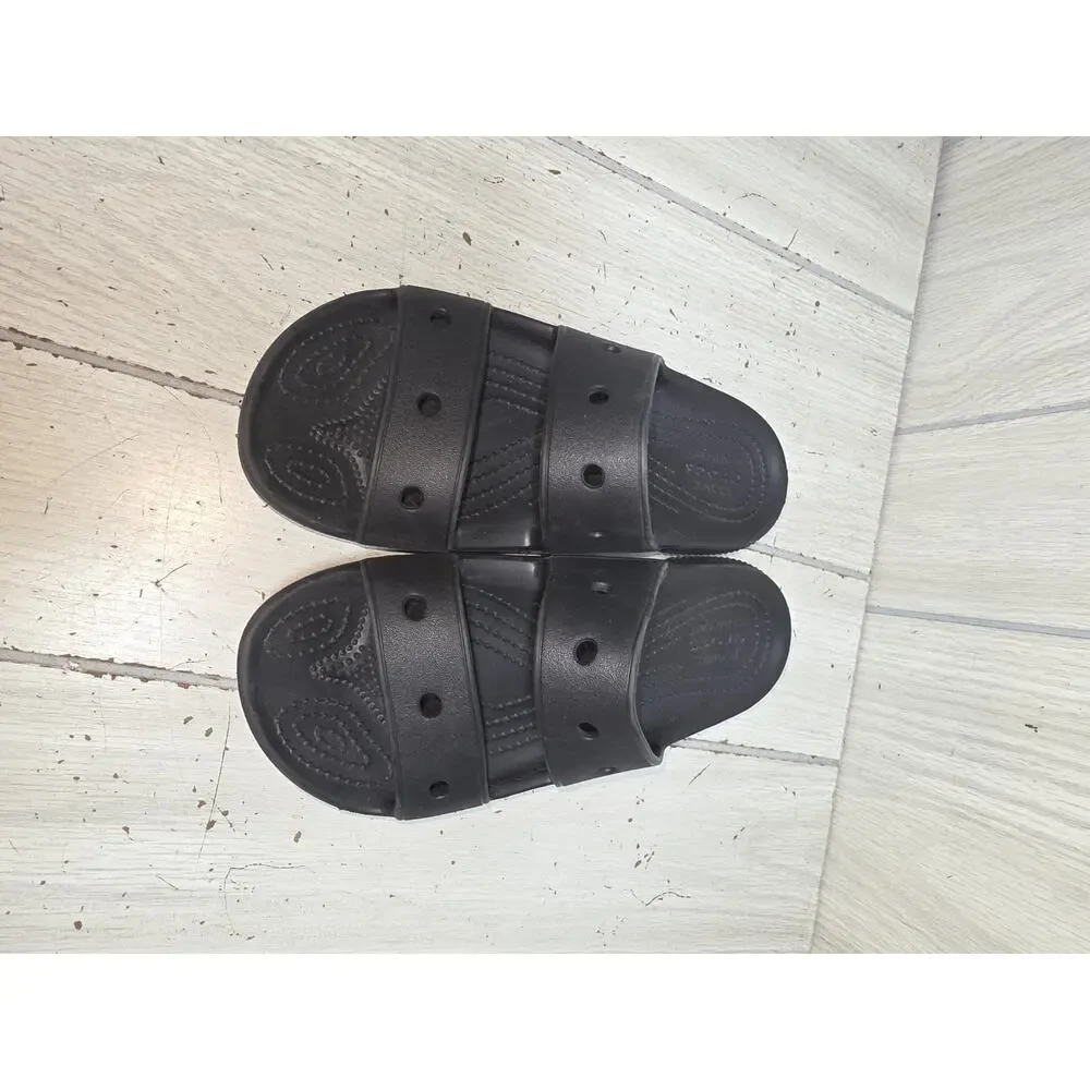 Crocs Classic Slides Black 2-Band Slip On Waterproof Sandals Sz 4 Summer Comfort